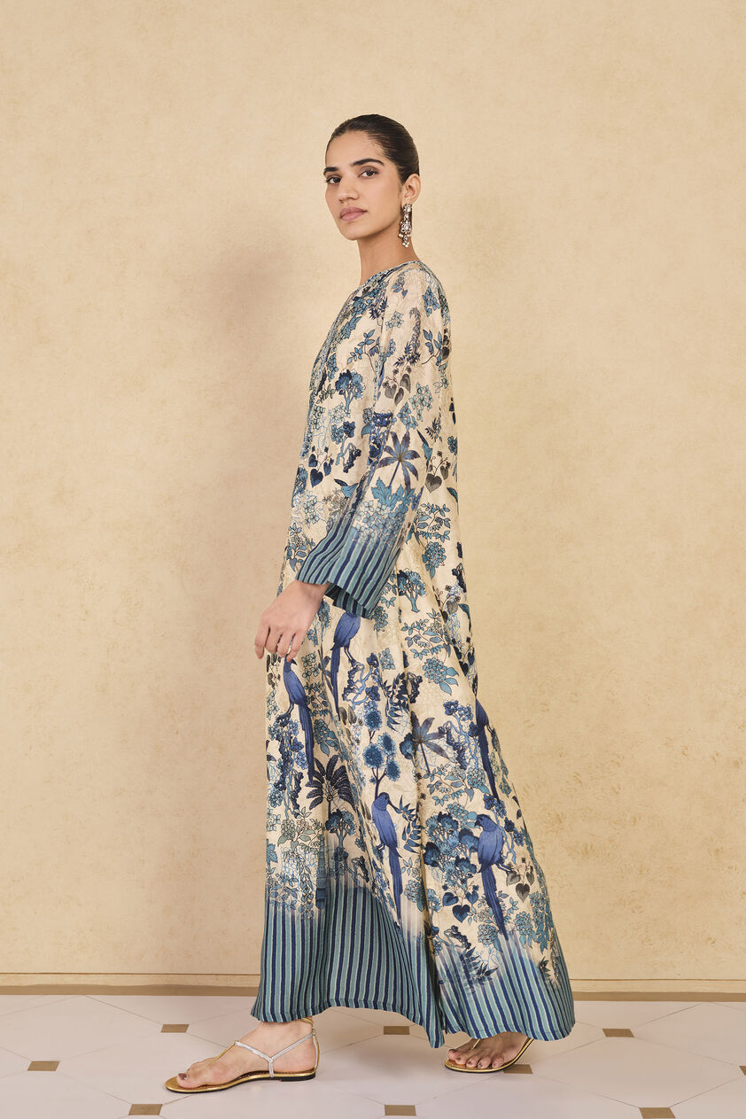 Avis Printed Silk Kaftan - Beige, Beige, image 3
